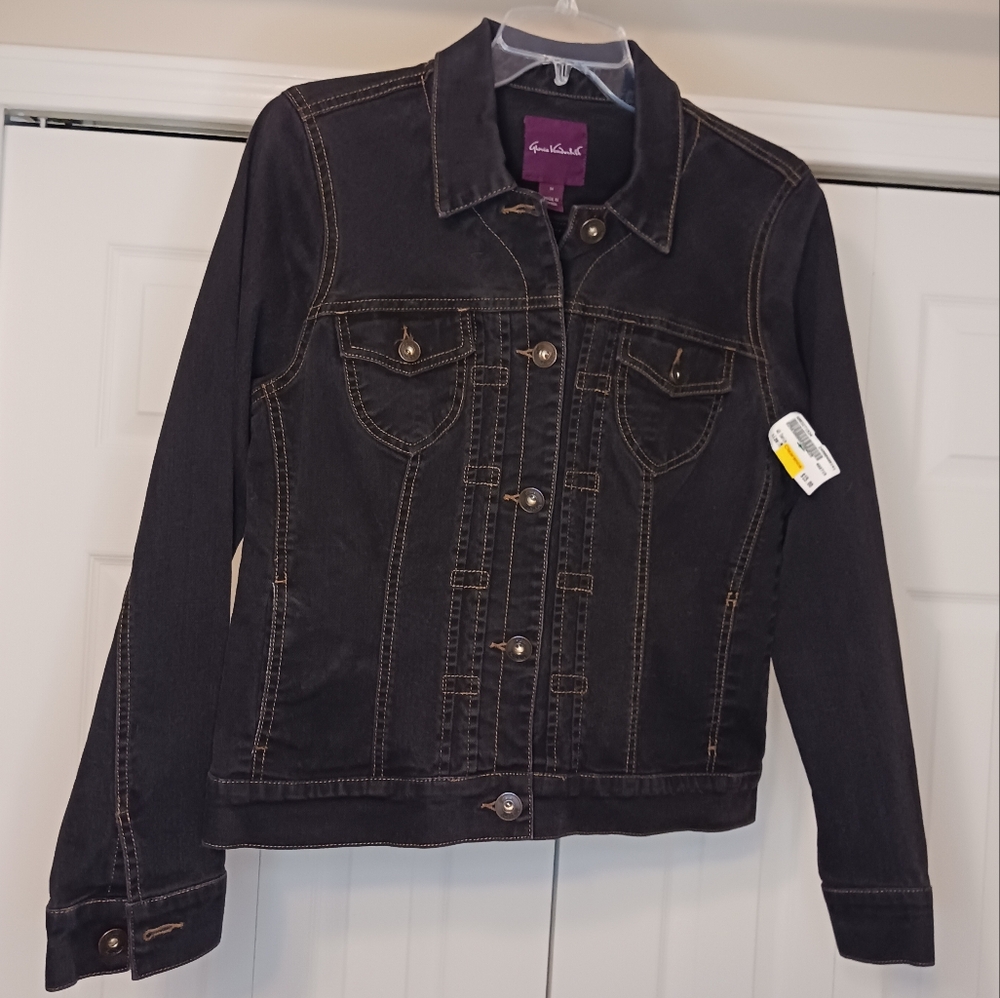 Gloria Vanderbilt Black/Brown Jean Jacket Size M